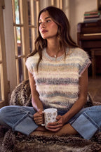 SO ME Cozy Sweater Top Womens Multi Color Stripe Soft Fuzzy Short Sleeve 67c3ebf4fa3c457c940bd61435861291-Max-Origin Trendsi