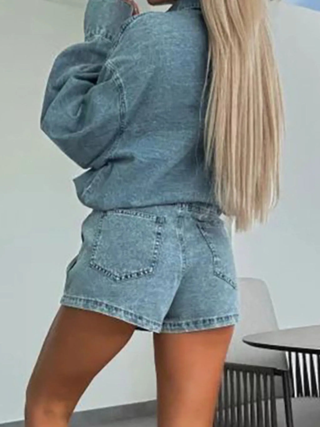 Women's Outfit Set Denim Oversized Shirt Long Sleeve and Mini Skort 2 Pcs 67d1416e-5f52-4bd0-a0c4-de6f512e6134-Max-Origin Trendsi