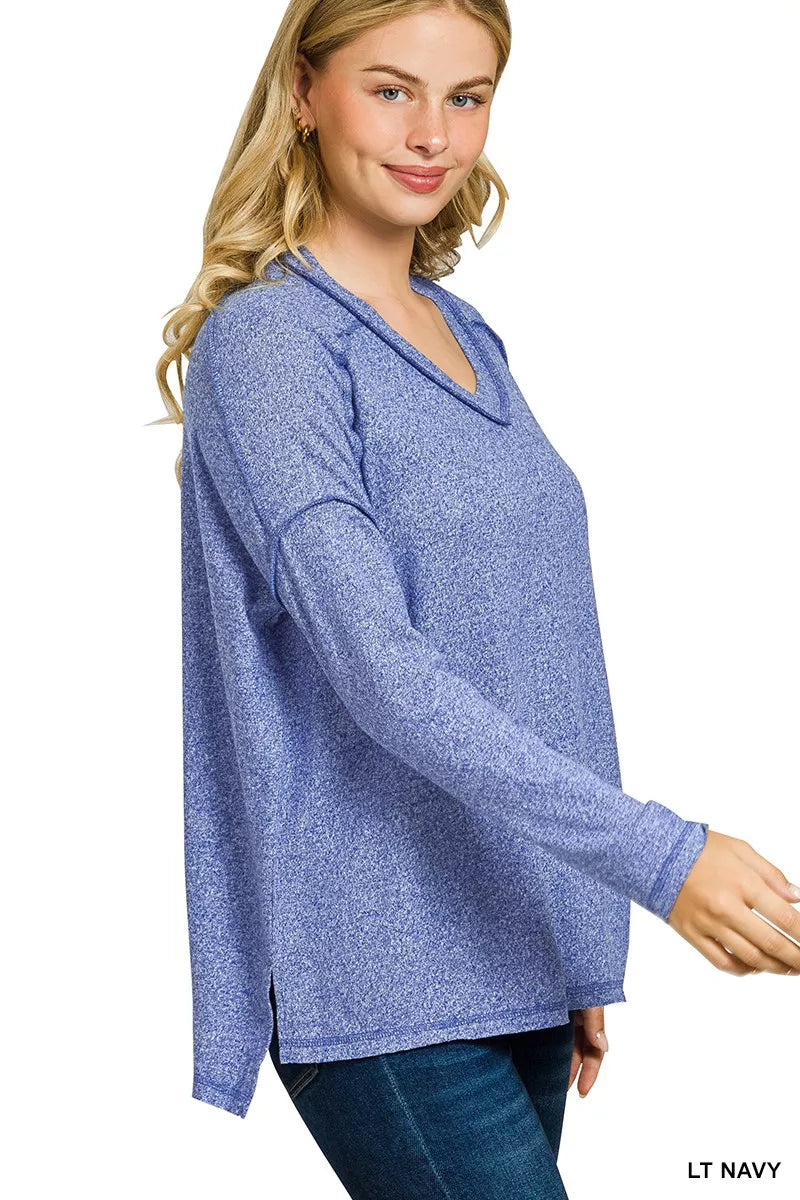 Zenana Soft Melange Hacci Exposed Seam Hi-low Tee 67d5d38fe94446eca5fa9eb57e383b65-Max-Origin Trendsi