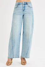 RISEN Women's Barrel Jeans Mid Rise Fit Light Washed Denim Pants LIGHT 67d8a631fc13401792b2b9dac4c481dc-Max-Origin Trendsi