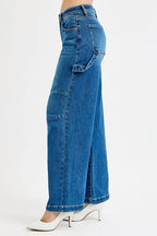 RISEN Women's Jeans High Rise Wide Leg Patch Detailed Dark Wash Denim 67da6e2a8a72450d86aa75c26d5f8e54-Max-Origin Trendsi