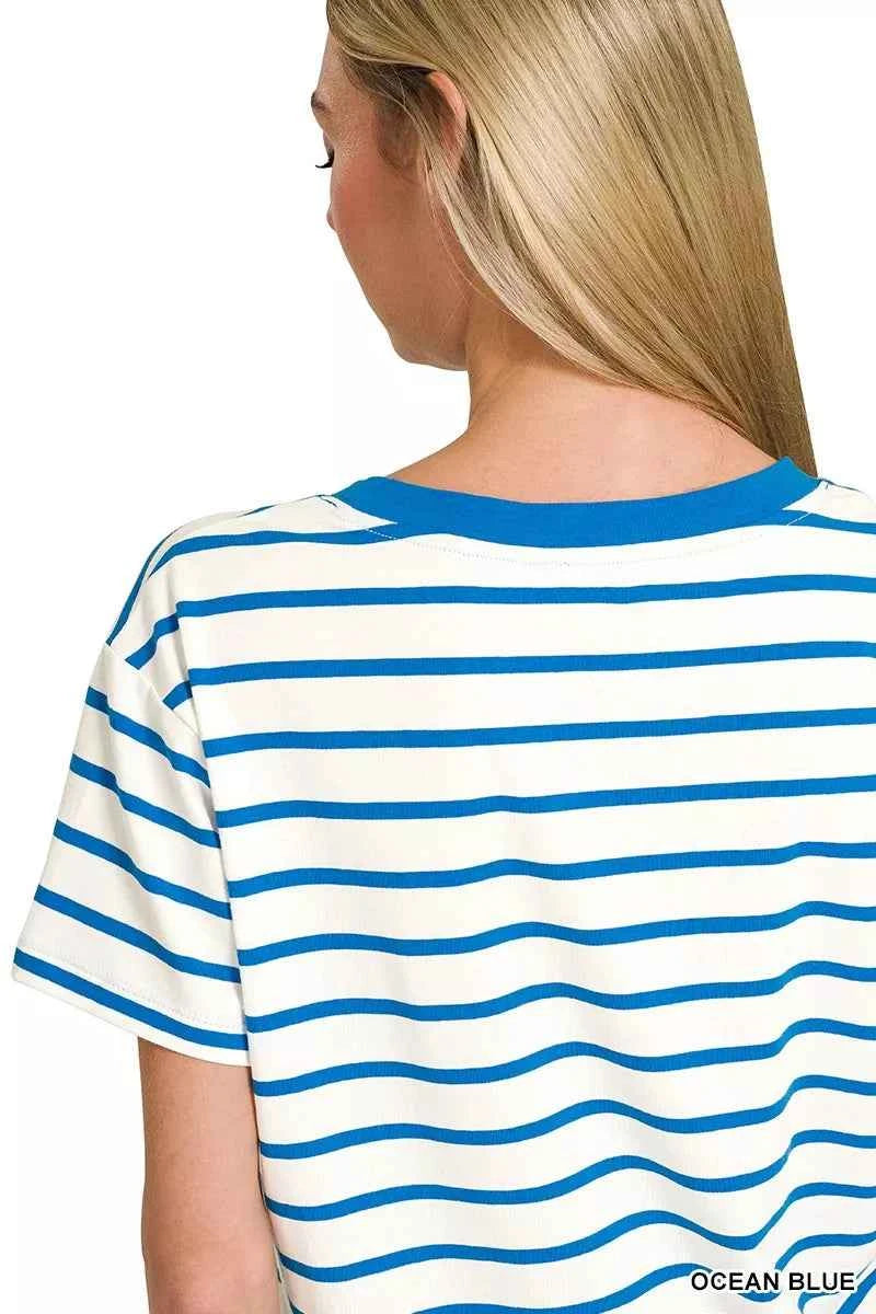 Zenana Striped V-Neck Short Sleeve T-Shirt