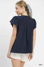 Umgee Blouse Floral Lace Navy Blue Overlay Flutter Short Sleeve Top 67efcaa3-add6-4438-8d8e-7bf5f542ab90-Max-Origin Trendsi
