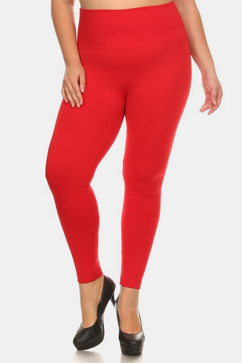 Yelete USA Plus Size Seamless Leggings Red High Waist Fleece Lined Pants