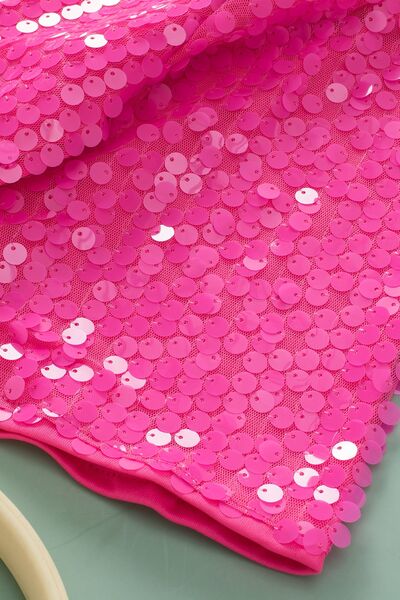 Sequin Blouse Fuchsia Pink Round Neck Half Sleeve Top 67fddb09-ef77-4533-87c2-4e518b2092ad-Min Trendsi