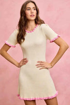 Contrast Ruffled Sweater Knit Mini Dress