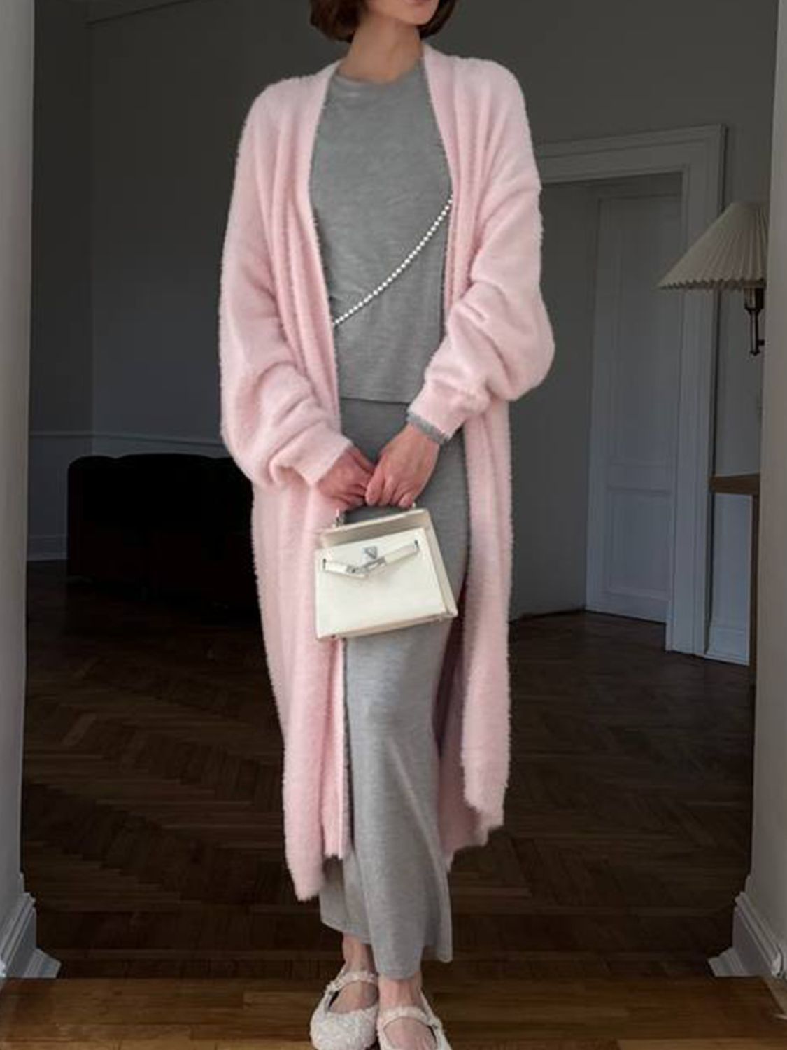 Women Cardigan Longline Open Front Fuzzy Knit Brushed Soft Acrylic Solid 68191d88-b930-445d-bf6b-16e9305cbce4-Max Trendsi