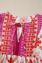 Boho Mini Dress Hot Pink Floral Short Sleeve Tie Neck 68202ebd-70d1-4507-b9fe-6f43cca9cb19-Max-Origin Trendsi