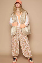 POL Womens Quilted Vest Coat Mocha Gold Front Zipper Floral with Front Pockets 682a2304-230f-44ce-af44-282940f994e8-Max-Origin Trendsi