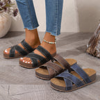 Open Toe Platform Sandals with PU Leather and Rubber Sole, Flats