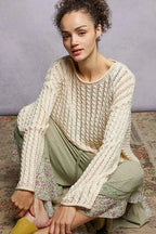 POL Women Knit Top Openwork Round Neck with Shiny Detail Long Sleeve 68515c19-f8f2-41e8-9d69-be0243044272-Max-Origin Trendsi