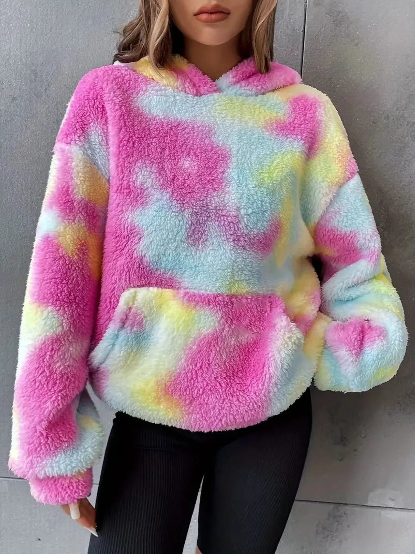 Womens Hoodie Tie-Dye Plush Fleece Fuchsia Pink Pocketed 686684e5c3844550aada9896f2878ac8-Max-Origin Trendsi