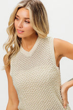 BiBi Womens Top Pearl Beaded Knitted V Neck Sleveless Blouse 686848dccdba40a4b0b8846236663ffc-Max-Origin Trendsi