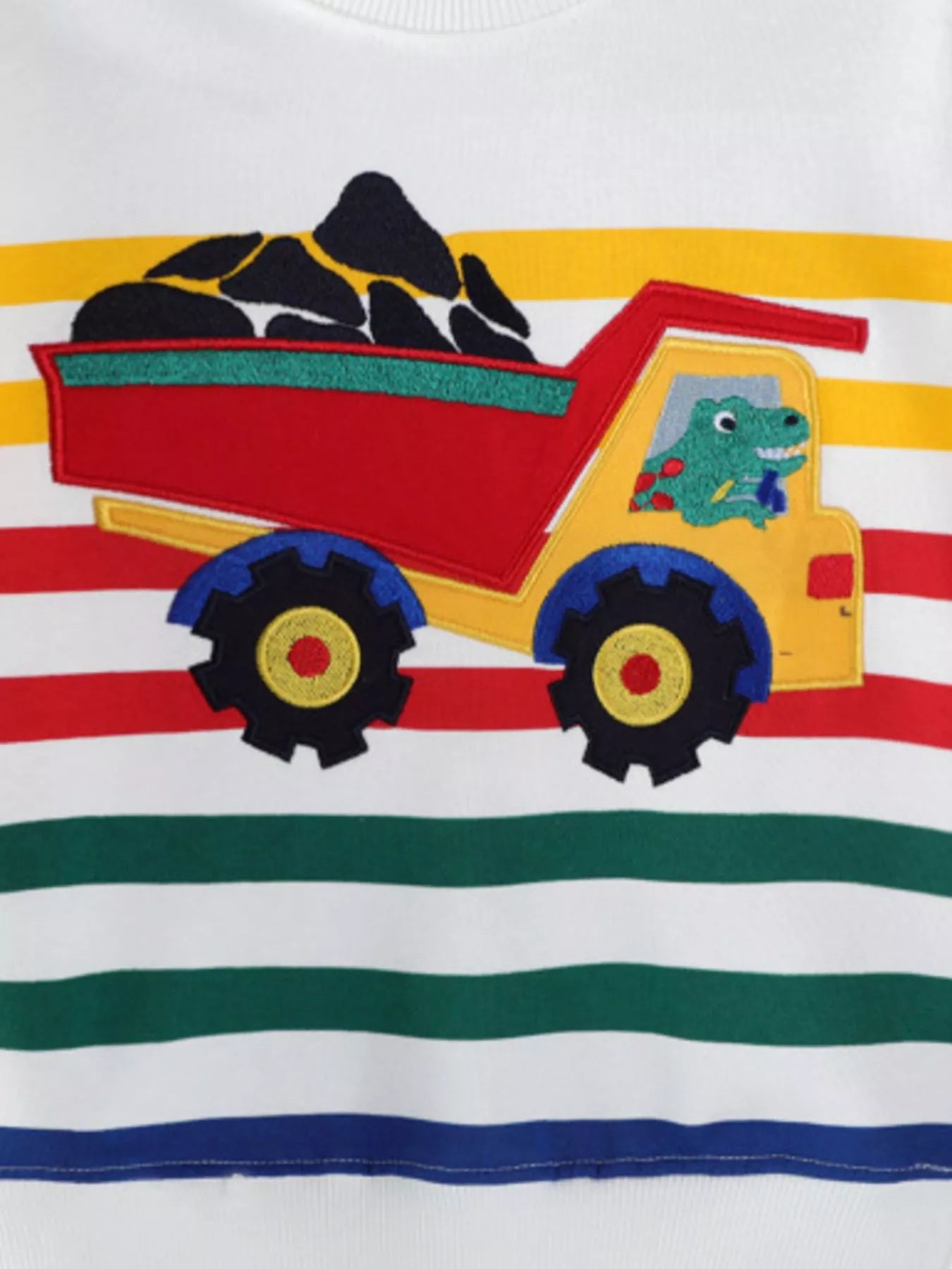 Children's Sweatshirt White Striped Cartoon Truck Print Pullover for Boys 68938e71-a0d0-4e86-adf2-1e8d032d5cf8-Max-Origin Trendsi