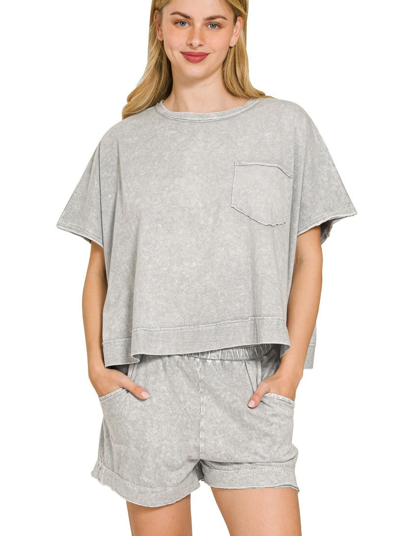 Zenana Halo Snow Washed Boxy Top & Shorts Set Women’s Lounge Summer S‑L