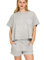 Zenana Halo Snow Washed Boxy Top & Shorts Set Women’s Lounge Summer S‑L