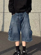 Men's Loose Fit Full-Length Cargo Denim Capris, Plus Sizes Available