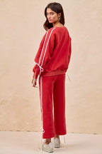 BiBi Womens Fleece Sweatpants Red Side Lined Bow Details Pocketed 68b6a49e42bc426384efa1c83346351b-Max-Origin Trendsi
