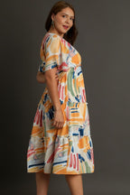 Umgee Midi Dress Abstract Colorful Print Flutter Short Sleeve Frill Tiered 68bda17b-85ea-4b59-99ce-b5e9a0efaa1b-Max Trendsi