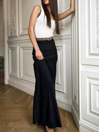 Satin Maxi Skirt High-Waisted Back Zip Black White Solid Basic Style 68bea6e2-2657-4491-8d1a-c1ea4a2bcf9c-Max-Origin Trendsi