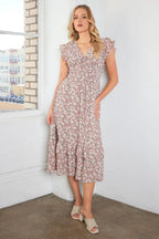 Mittoshop Midi Dress Flower Print Ruffle Cap Sleeve V-neck Mauve Floral 68cbbbec62284fe9af809f441e97b5ea-Max-Origin Trendsi
