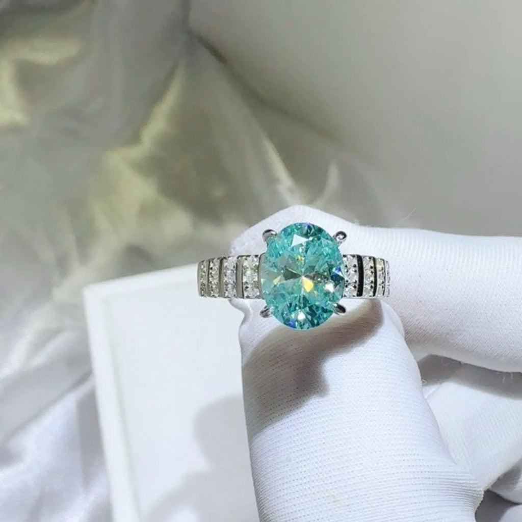 Silver Ring 2 Carat Moissanite Turquoise Stone 925 Sterling Platinum-plated 68df5852-650f-4ff5-892c-a1ce992be97e-Max-Origin Trendsi
