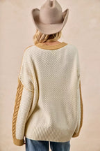 BiBi Womens Sweater Cable Knit With Hacci Combo Uneven Hem Detail 68e45223148b407485757036229e776d-Max-Origin Trendsi