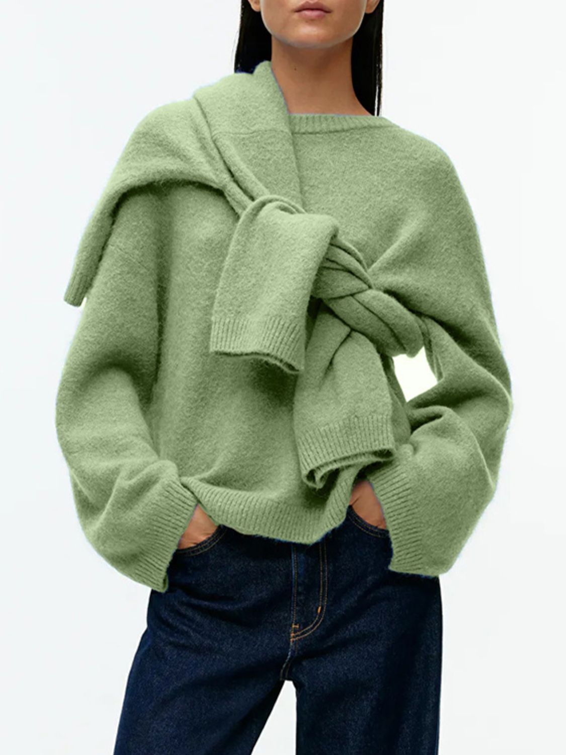 Women Sweater Round Neck Drop Shoulder Long Sleeve Soft Solid Pullover Gum Leaf One Size 68e6602c-2eaa-441e-b5e7-2dc858d10117-Max Trendsi