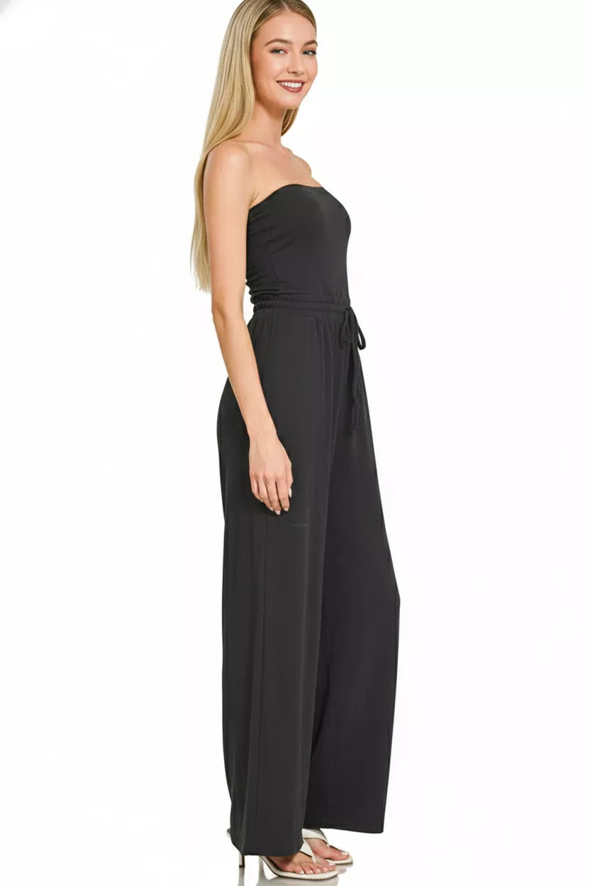 Zenana Black Jumpsuit Tube Top with Drawstring Waist 68e7dbc2-7142-41b8-8b0d-34bcd58cf647-Max-Origin Trendsi
