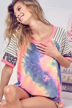 BiBi Tie Dye Womens Blouse French Terry Top With Stripe Leopard Raglan 68f4a9dc9f1846f988fc4f2ef83c05b7-Max-Origin Trendsi