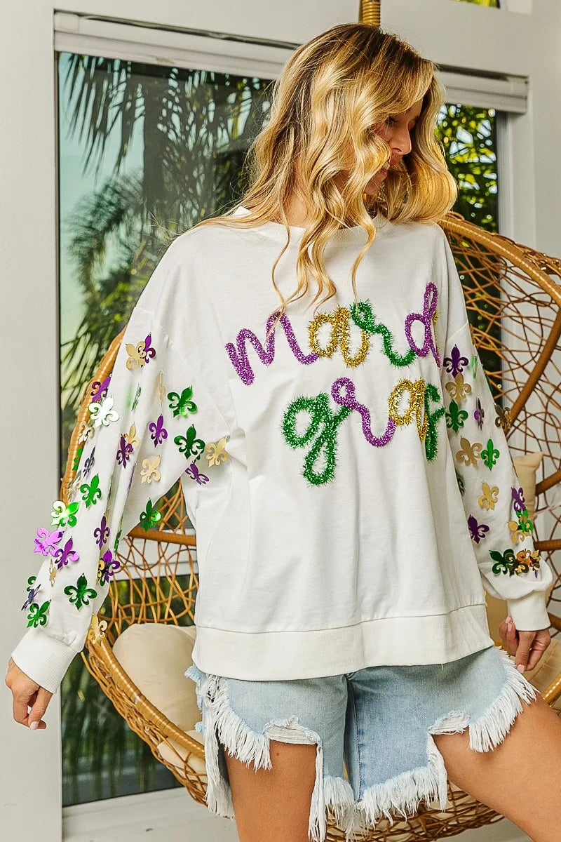 BiBi Womens Pullover Off White Fleur De Lis Sleeve Mardi Gras 68f96affc11f469d902dc84bdde28268-Max-Origin Trendsi