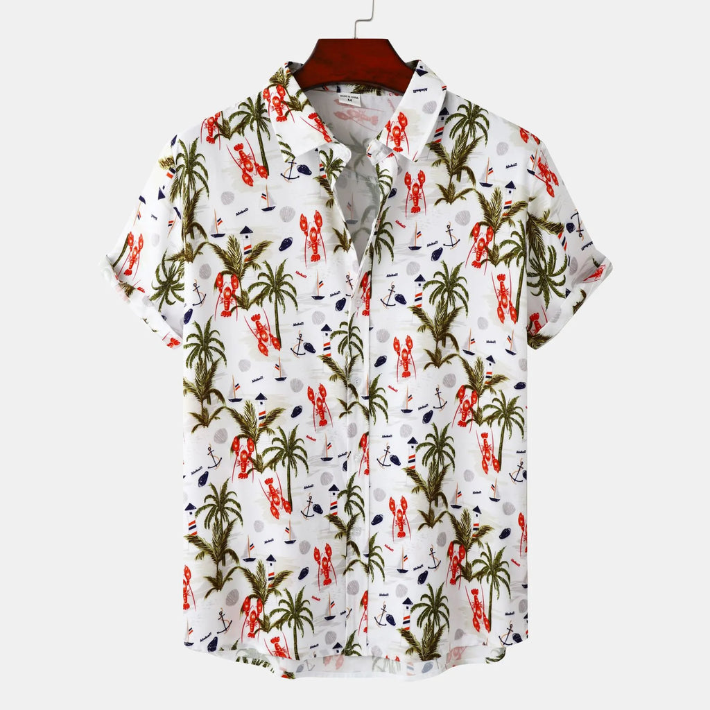 Men's Cotton Shirt White Tropical Hawaiian Print Short Sleeve Top White 6900bffb3a54412b88df346174bee709-Max-Origin Trendsi