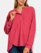 Zenana Women Sweater Strawberry Brushed Melange Hacci Slit Solid Pullover Strawberry 690bd2cb-2a10-44bd-bda7-72c2f84f78d6-Max Trendsi