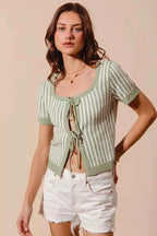 SO ME Knit Cardigan Sage Green Textured Vertical Stripe Tie Front 69191a15-0d60-4c67-b987-6335049b4383-Max-Origin Trendsi