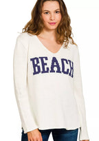 Zenana Women's Sweater Ivor Beach V Neck Knit Top IVORY 691a01c01de54868a71d8a297187342a-Max-Origin Trendsi