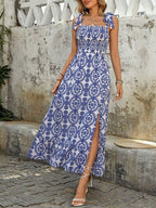 Perfee Maxi Cami Dress Blue Floral Smocked Square Neck Slit Bow Straps 692c422b-f0ca-451c-a626-df1020dc5ce1-Min Trendsi