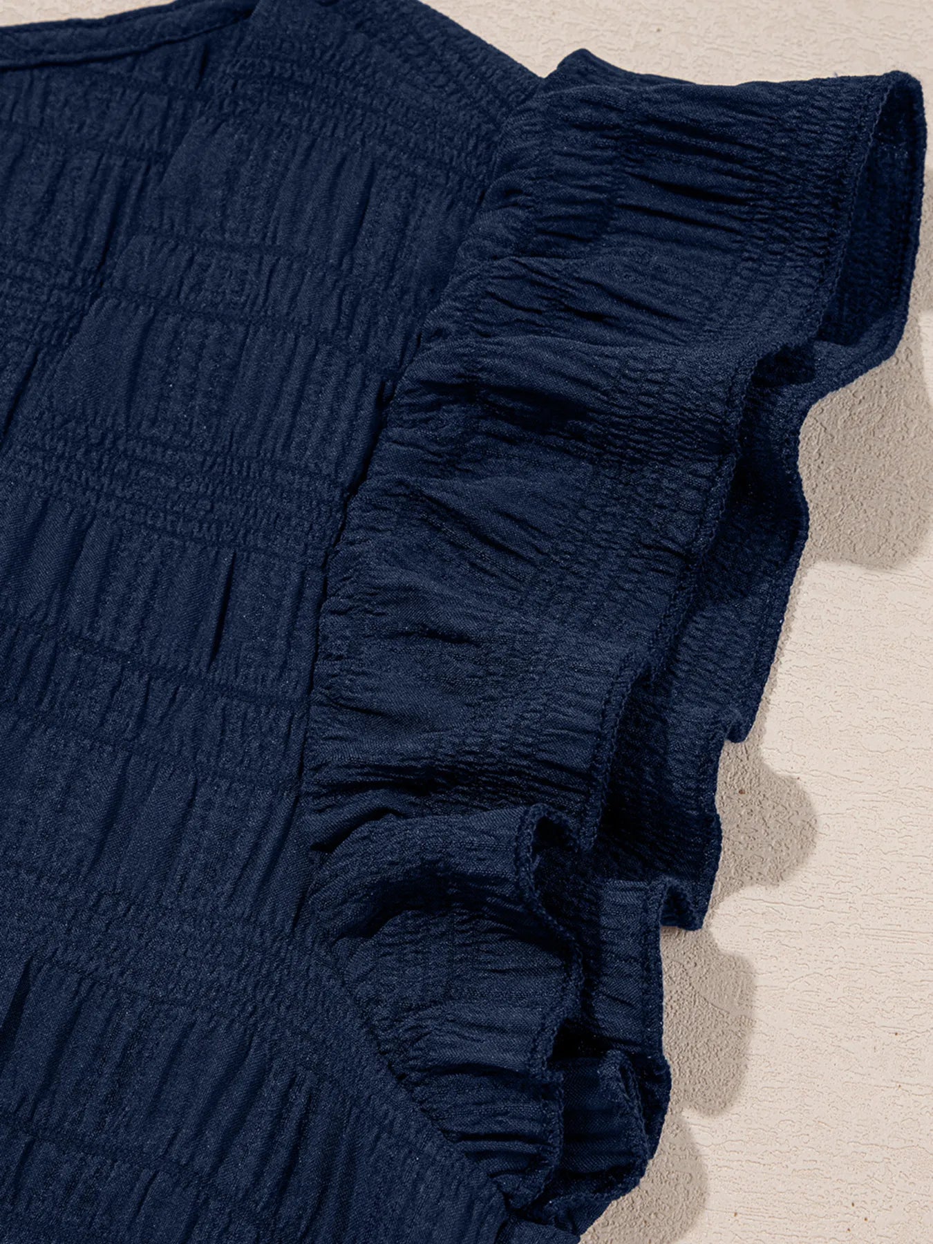 Women's Set Navy Textured Square Neck Top and Shirred High Waist Shorts 2 Pcs 694af925afb14937a533126254fa629f-Max-Origin Trendsi