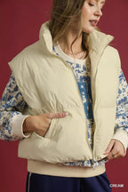 Umgee Womens Puffer Vest Cream High Neck with Zip Front 696a3cef-0870-457d-977f-9da24a3ad51a-Max-Origin Trendsi
