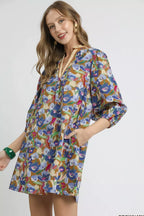 Umgee Mini Dress Boho Brown Floral Mix Print Balloon 3/4 Sleeve 696e892b-759f-426e-95e6-a3cbdb1340b3-Max-Origin Trendsi