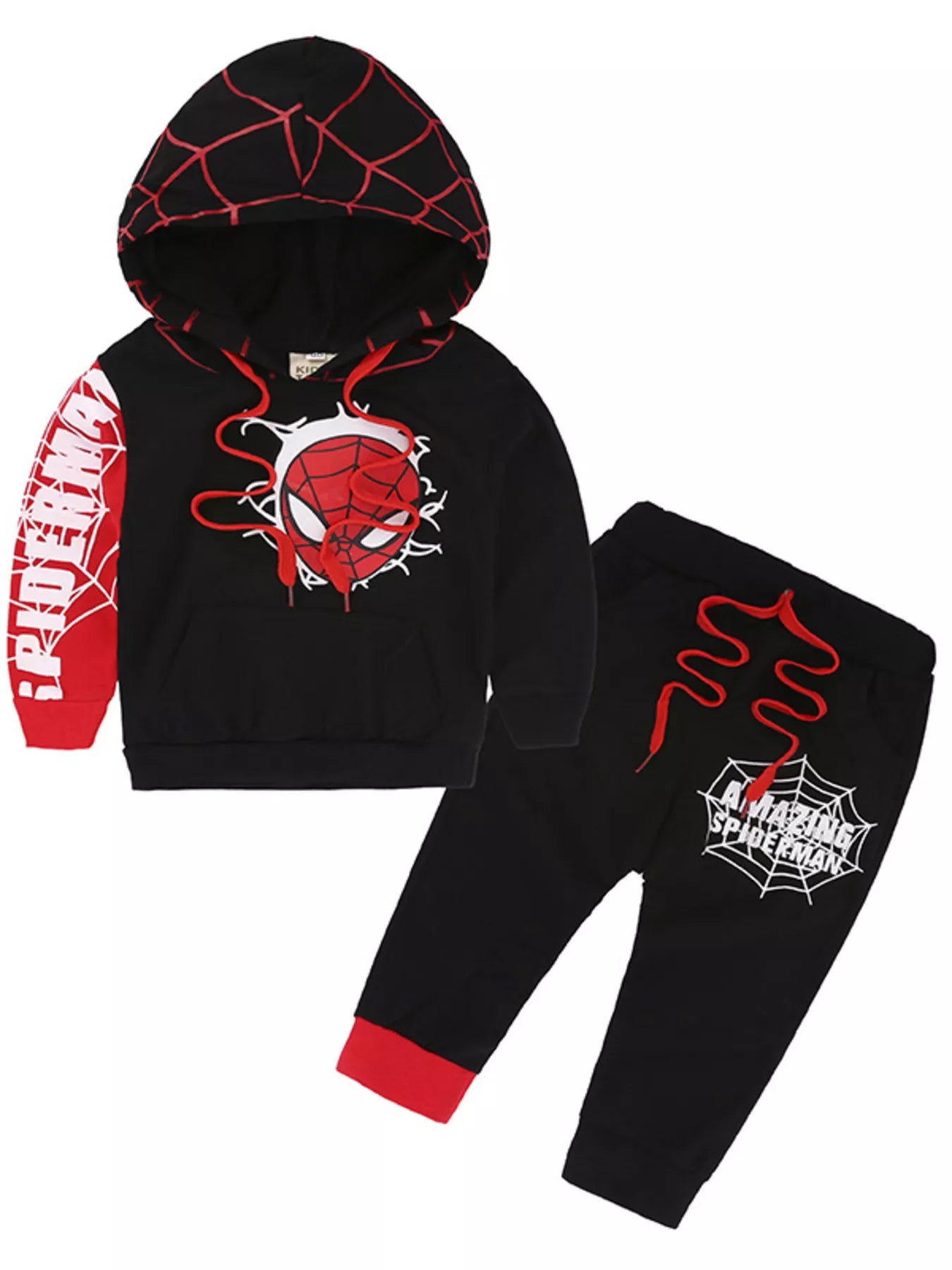 Boy's Children's Spiderman Graphic Hoodie and Pants Set 2 Pcs Black