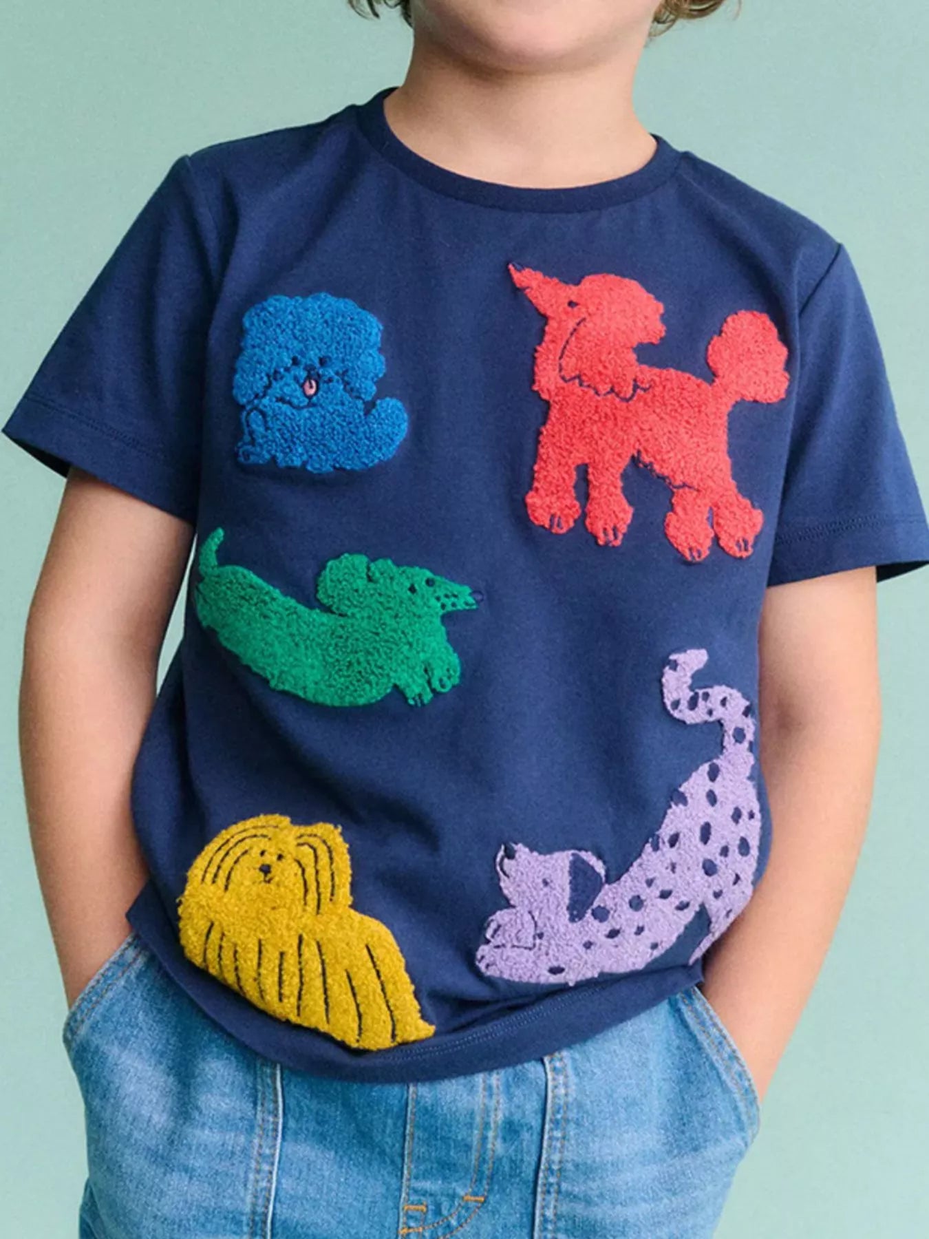 Children's Puppy Patch Round Neck T-Shirt Navy 69724b75-3482-41af-9b2b-93556cdbdc15-Max-Origin Trendsi