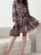 Floral Dress Ruffle Hem Long Sleeve Shirt Dress Belted 69740232-2df6-4763-9e58-288e07cadf4d-Max Trendsi
