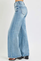 RISEN Jeans Women's Mid Rise Wide with Front Patch Pocket Medium Wash 6974c2f6b3824d53bcdc3966a7447c94-Max-Origin Trendsi