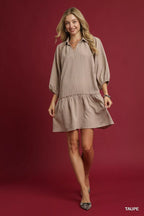 Umgee Mini Dress Taupe V-Neck Tiered Ruffled Long Sleeve 6977e59d-e255-4772-89fc-7c2a4082cc95-Max-Origin Trendsi