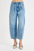RISEN Women's Jeans Crop Wide Volume Leg Pleated Mid Rise Medium Wash MEDIUM 698fcd70916c4764b5b54650fe810b87-Max-Origin Trendsi