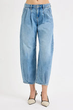 RISEN Women's Jeans Crop Wide Volume Leg Pleated Mid Rise Medium Wash MEDIUM 698fcd70916c4764b5b54650fe810b87-Max-Origin Trendsi