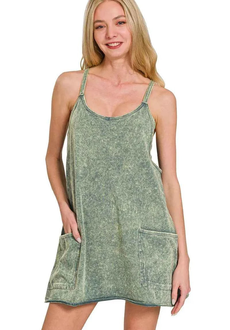 Zenana Mini Cami Dress Ash Jade Acid Washed With Built-in Romper Liner ASH JADE 6990f416cd6b49e58c778a895dc0f6cb-Max-Origin Trendsi