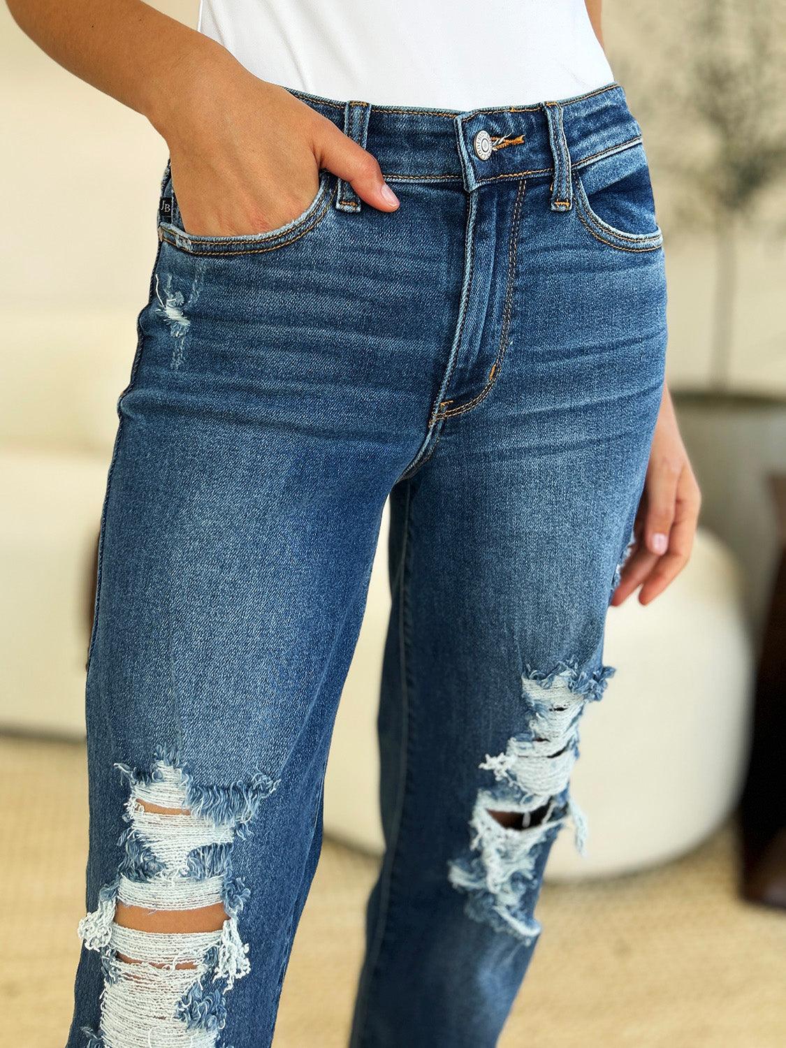 Denim Pants Judy Blue Plus Size Mid Rise Distressed Raw Hem Jeans 69951929-f776-4944-8165-b10f6c1a429f-Max Trendsi