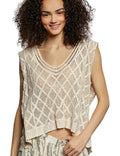 POL V-Neck Crochet Tank with Diamond Weave Knit Patterns