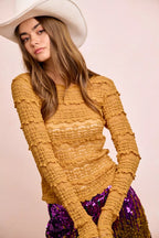 BiBi Womens Flower Lace Top Ruffles Detail Mustard Mardi Gras Color 69a474a3e8424d9ab804b2b8c1c87529-Max-Origin Trendsi
